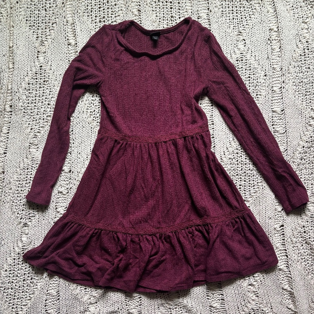 Red wine babydoll knit sweater top, quarter sleeve blouse coquette mori cute